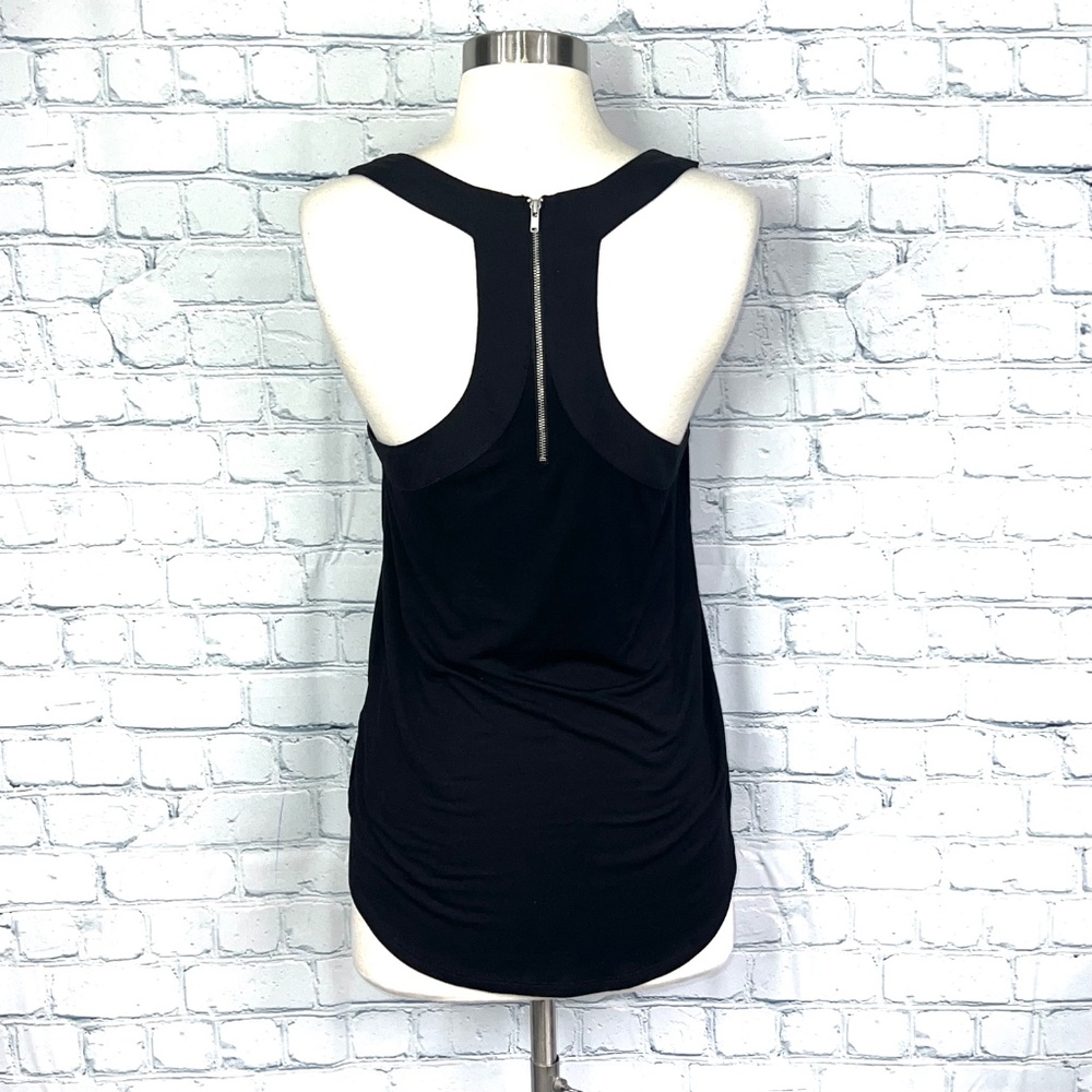 🔥2/$10 |•TROUVÉ•| Black Zip Up Racerback Scoop Neck Tank Top Size Small - Picture 4 of 11